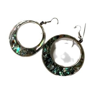 Alpaca Hoop Earrings Silver Tone Mexico Boho Pierced Hooks 1 3/4" Drop